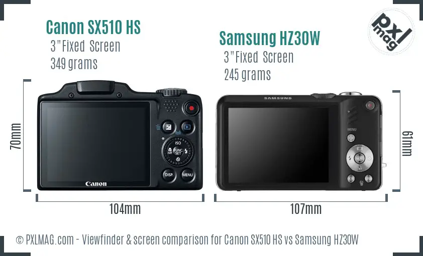 Canon SX510 HS vs Samsung HZ30W Screen and Viewfinder comparison