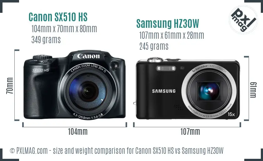 Canon SX510 HS vs Samsung HZ30W size comparison