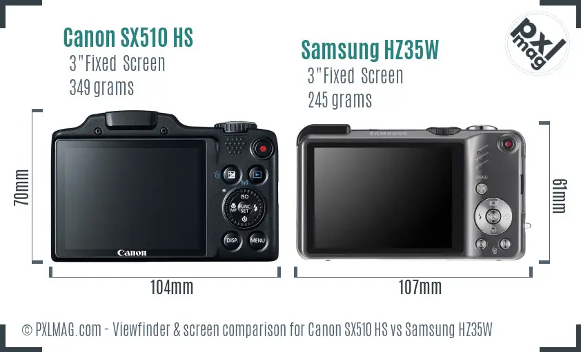 Canon SX510 HS vs Samsung HZ35W Screen and Viewfinder comparison