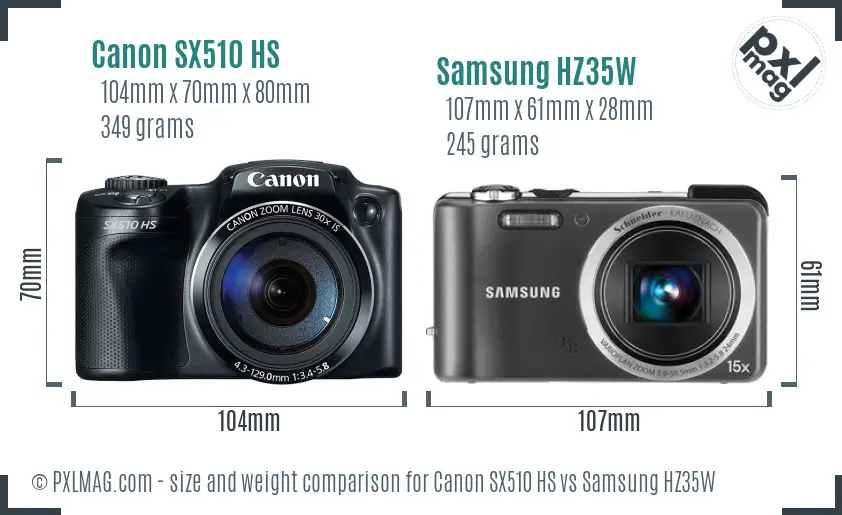 Canon SX510 HS vs Samsung HZ35W size comparison