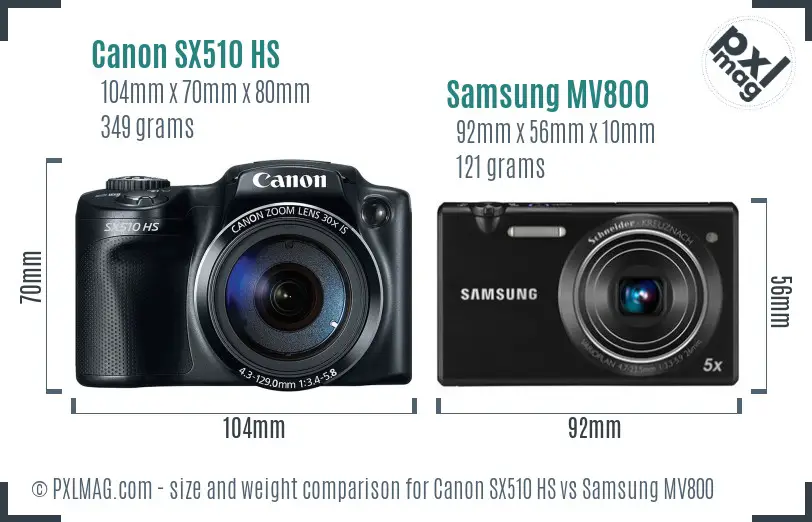 Canon SX510 HS vs Samsung MV800 size comparison