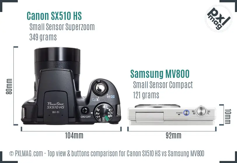 Canon SX510 HS vs Samsung MV800 top view buttons comparison