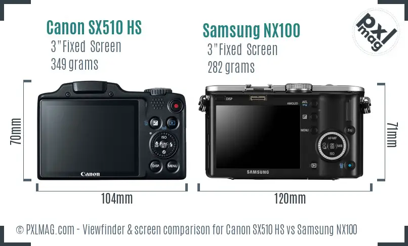 Canon SX510 HS vs Samsung NX100 Screen and Viewfinder comparison