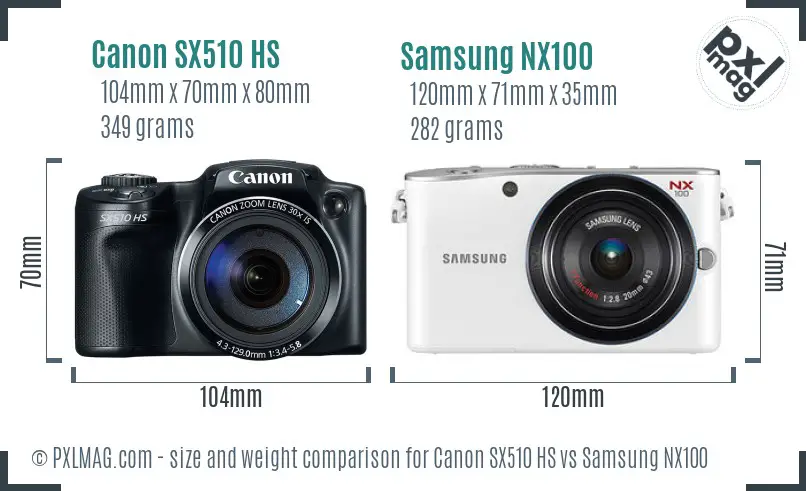 Canon SX510 HS vs Samsung NX100 size comparison