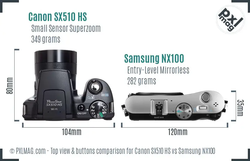Canon SX510 HS vs Samsung NX100 top view buttons comparison