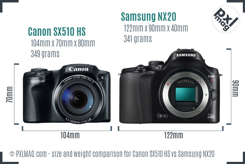 Canon SX510 HS vs Samsung NX20 size comparison Canon SX510 HS vs Samsung NX20 size comparison