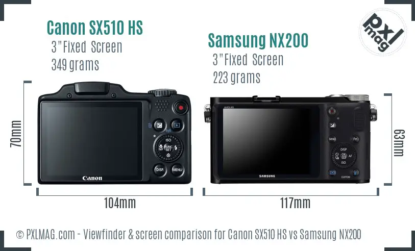 Canon SX510 HS vs Samsung NX200 Screen and Viewfinder comparison