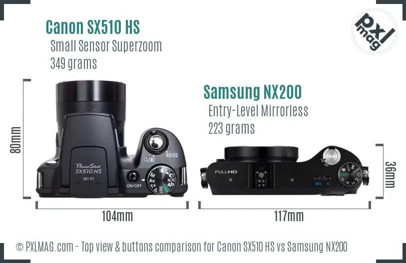 Canon SX510 HS vs Samsung NX200 top view buttons comparison