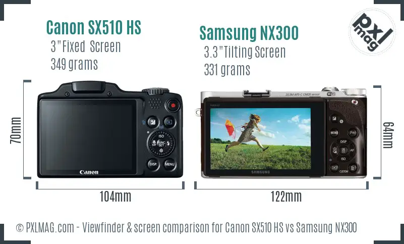 Canon SX510 HS vs Samsung NX300 Screen and Viewfinder comparison Canon SX510 HS vs Samsung NX300 Screen and Viewfinder comparison