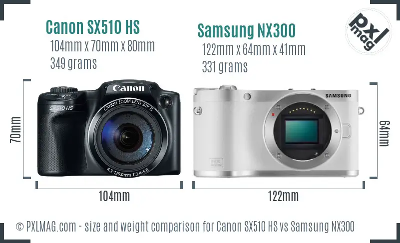 Canon SX510 HS vs Samsung NX300 size comparison Canon SX510 HS vs Samsung NX300 size comparison