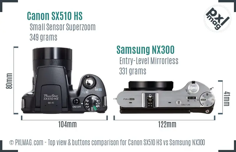 Canon SX510 HS vs Samsung NX300 top view buttons comparison Canon SX510 HS vs Samsung NX300 top view buttons comparison