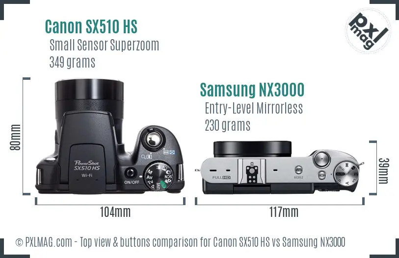 Canon SX510 HS vs Samsung NX3000 top view buttons comparison
