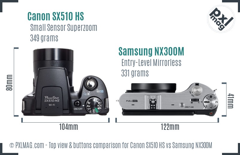 Canon SX510 HS vs Samsung NX300M top view buttons comparison