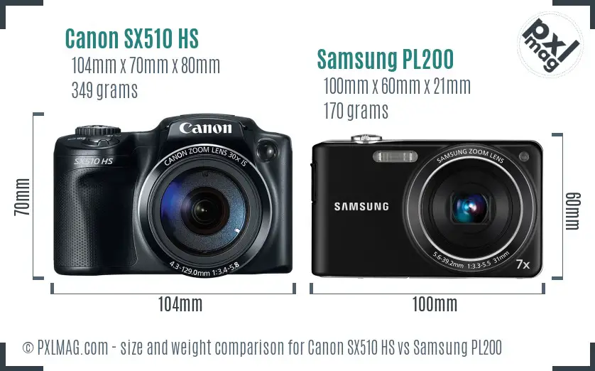 Canon SX510 HS vs Samsung PL200 size comparison