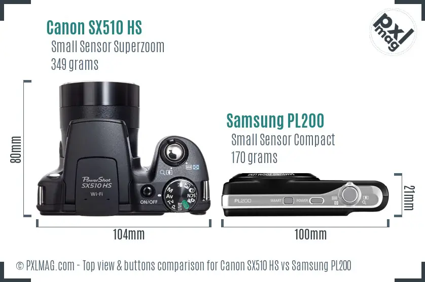 Canon SX510 HS vs Samsung PL200 top view buttons comparison