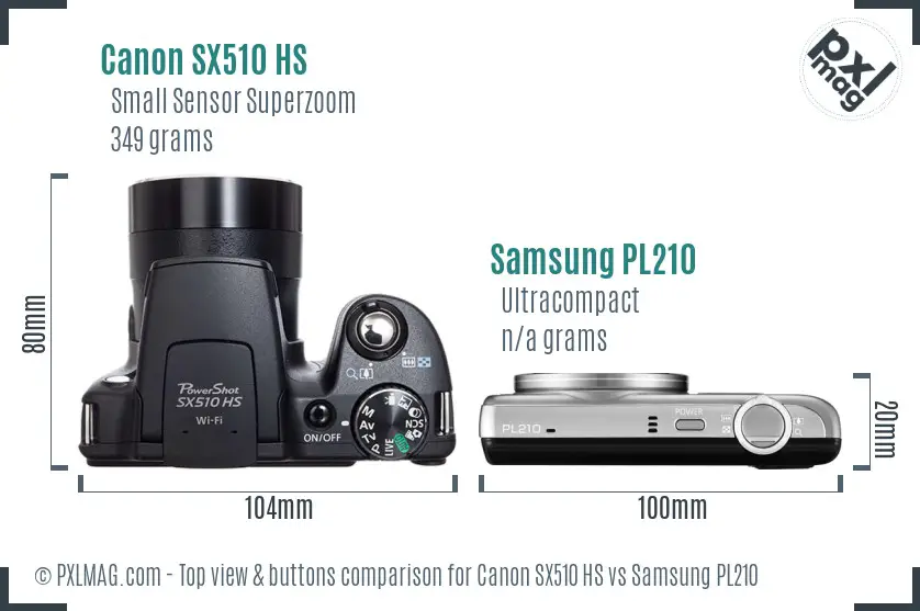 Canon SX510 HS vs Samsung PL210 top view buttons comparison Canon SX510 HS vs Samsung PL210 top view buttons comparison