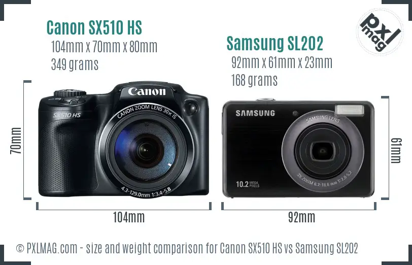 Canon SX510 HS vs Samsung SL202 size comparison