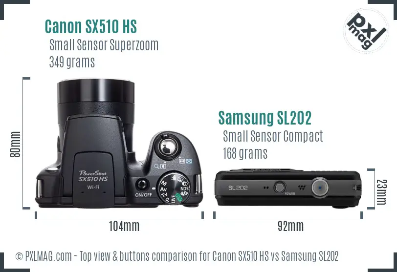 Canon SX510 HS vs Samsung SL202 top view buttons comparison
