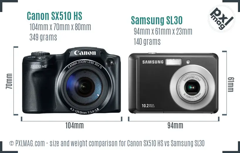 Canon SX510 HS vs Samsung SL30 size comparison