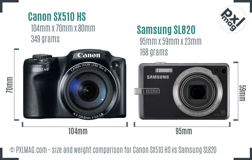 Canon SX510 HS vs Samsung SL820 size comparison
