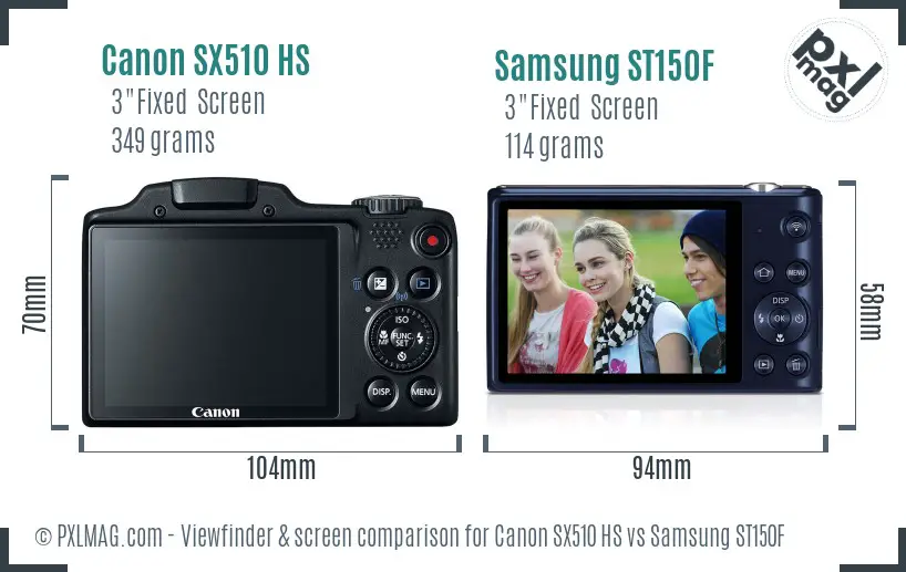 Canon SX510 HS vs Samsung ST150F Screen and Viewfinder comparison