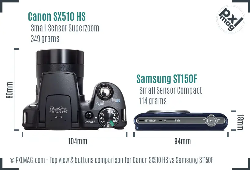 Canon SX510 HS vs Samsung ST150F top view buttons comparison