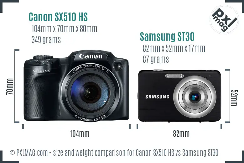 Canon SX510 HS vs Samsung ST30 size comparison