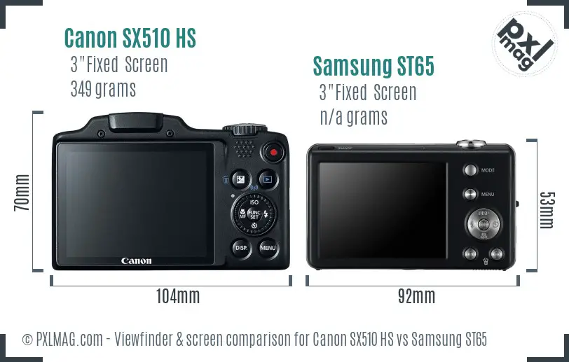Canon SX510 HS vs Samsung ST65 Screen and Viewfinder comparison