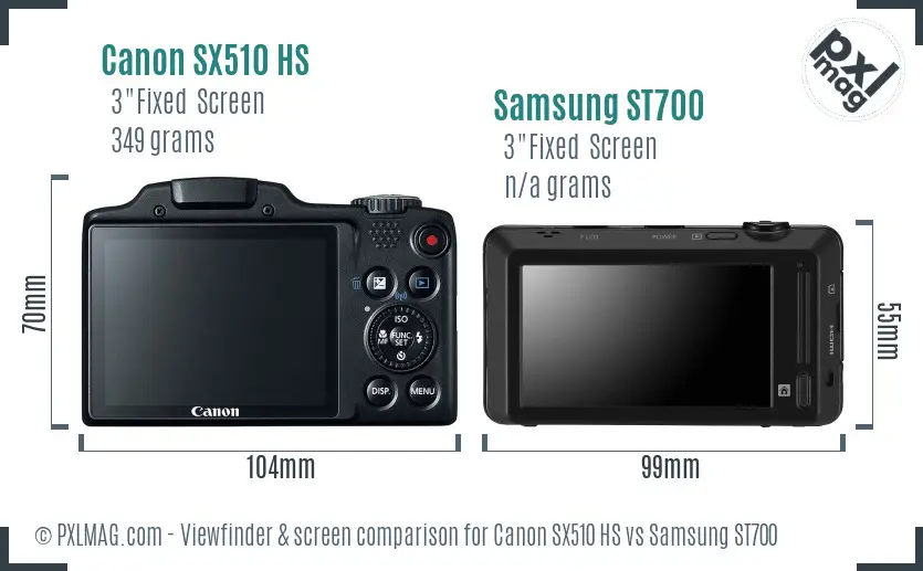 Canon SX510 HS vs Samsung ST700 Screen and Viewfinder comparison