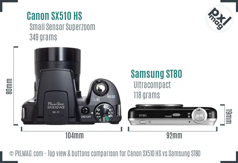 Canon SX510 HS vs Samsung ST80 top view buttons comparison Canon SX510 HS vs Samsung ST80 top view buttons comparison