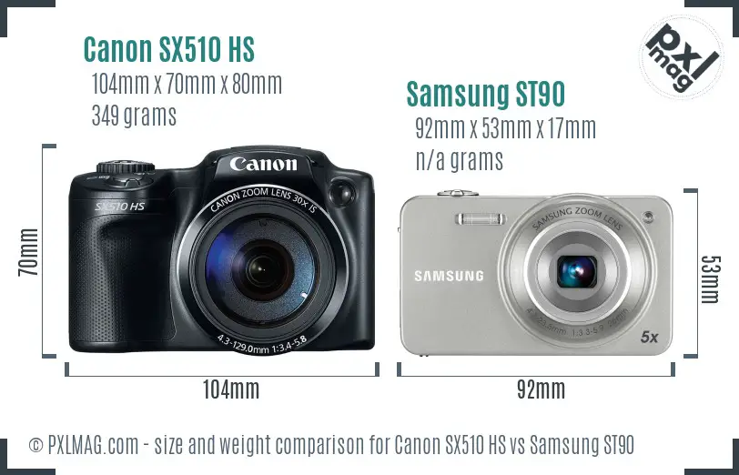 Canon SX510 HS vs Samsung ST90 size comparison