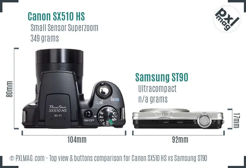 Canon SX510 HS vs Samsung ST90 top view buttons comparison