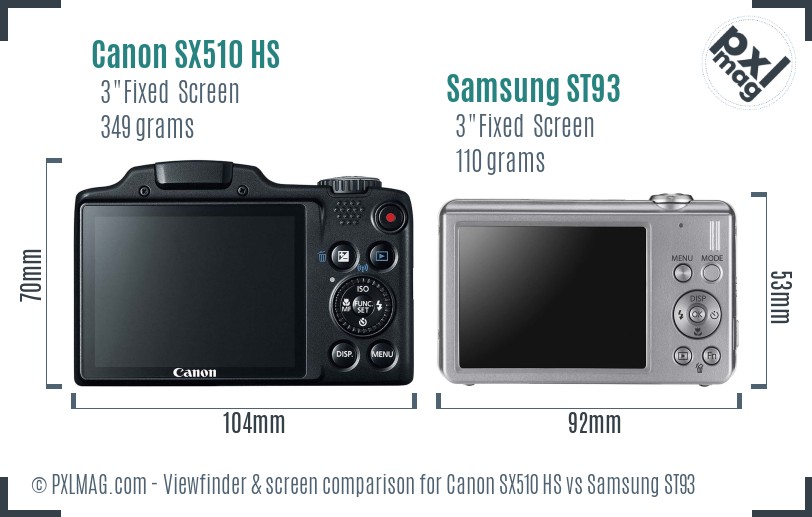 Canon SX510 HS vs Samsung ST93 Screen and Viewfinder comparison