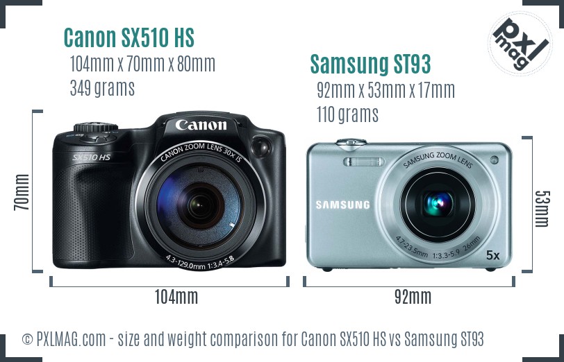 Canon SX510 HS vs Samsung ST93 size comparison