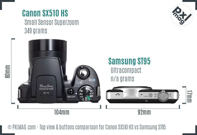 Canon SX510 HS vs Samsung ST95 top view buttons comparison