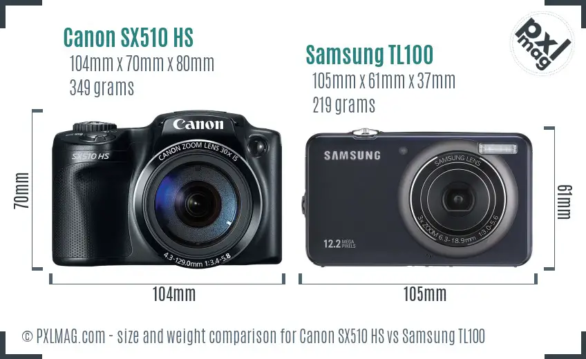 Canon SX510 HS vs Samsung TL100 size comparison Canon SX510 HS vs Samsung TL100 size comparison