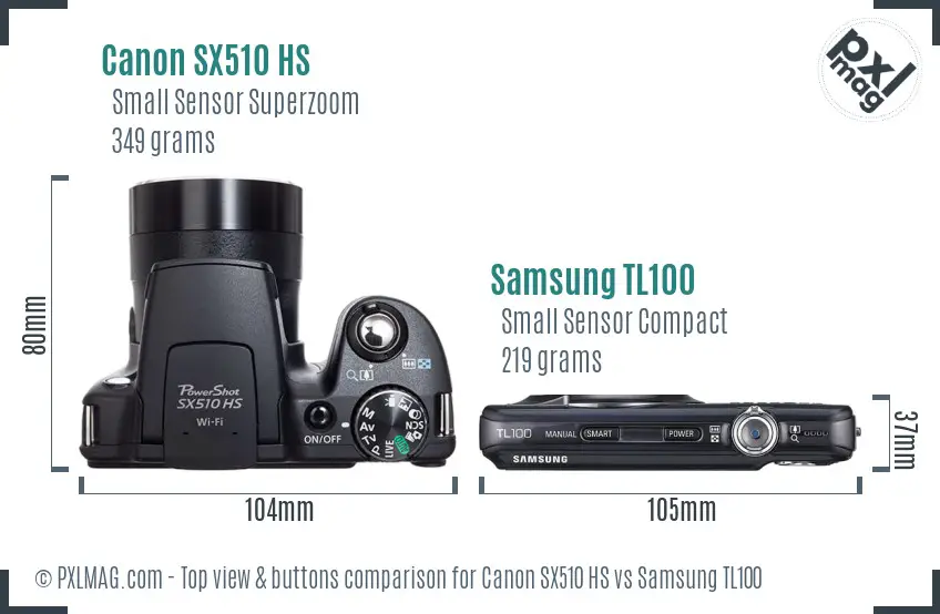 Canon SX510 HS vs Samsung TL100 top view buttons comparison Canon SX510 HS vs Samsung TL100 top view buttons comparison