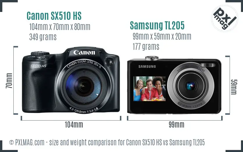 Canon SX510 HS vs Samsung TL205 size comparison