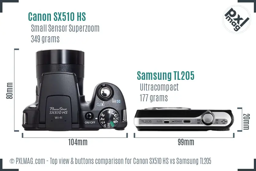 Canon SX510 HS vs Samsung TL205 top view buttons comparison