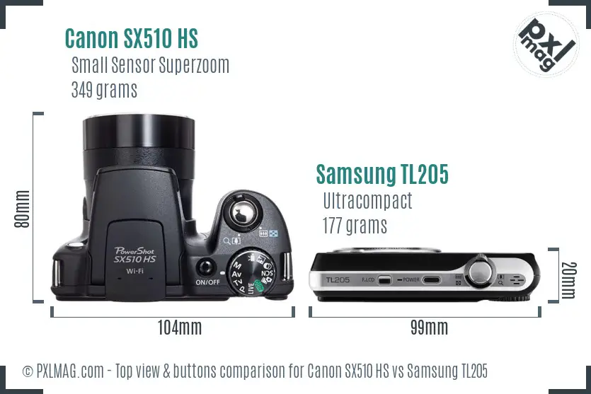 Canon SX510 HS vs Samsung TL205 top view buttons comparison Canon SX510 HS vs Samsung TL205 top view buttons comparison