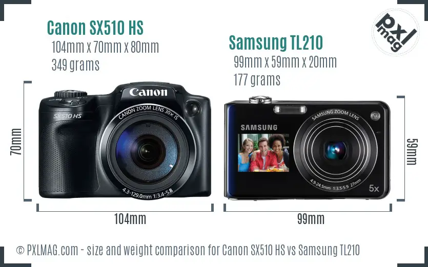 Canon SX510 HS vs Samsung TL210 size comparison