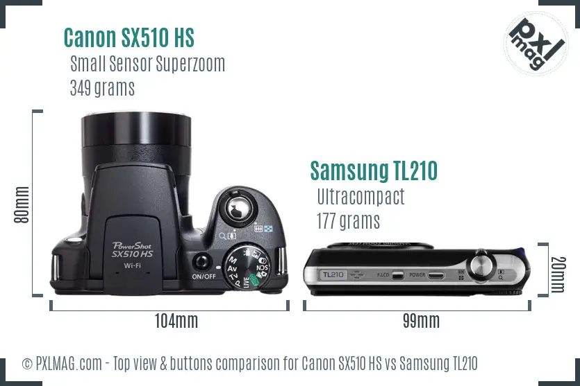 Canon SX510 HS vs Samsung TL210 top view buttons comparison