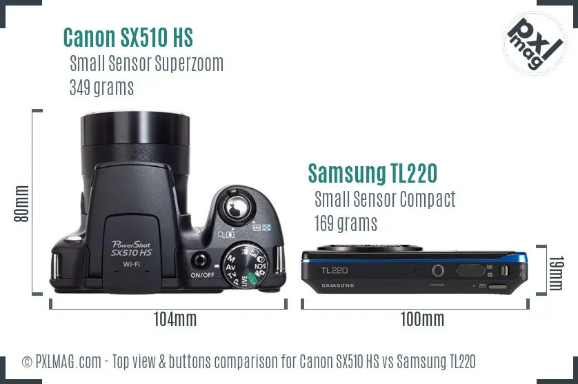 Canon SX510 HS vs Samsung TL220 top view buttons comparison