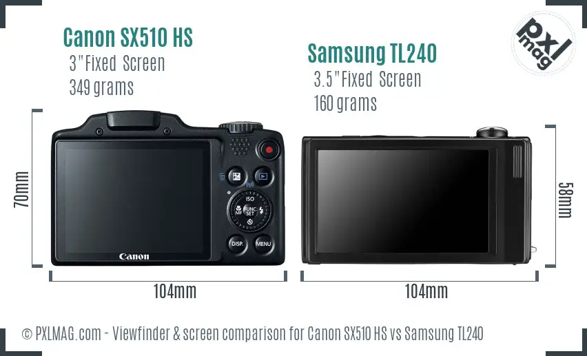 Canon SX510 HS vs Samsung TL240 Screen and Viewfinder comparison