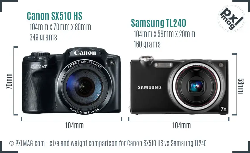 Canon SX510 HS vs Samsung TL240 size comparison