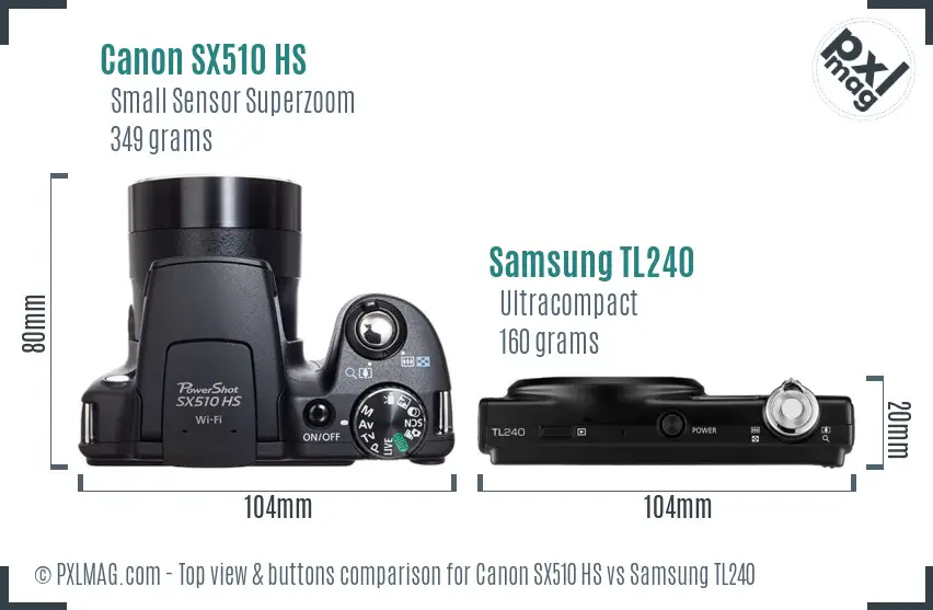 Canon SX510 HS vs Samsung TL240 top view buttons comparison