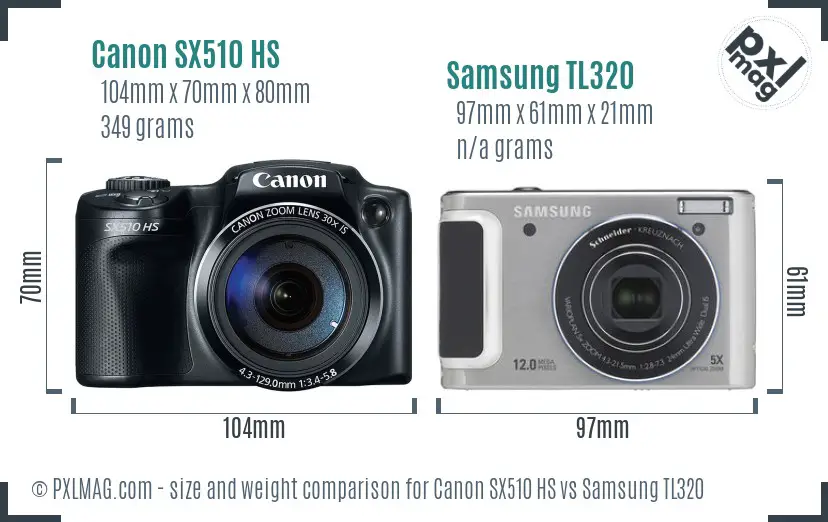 Canon SX510 HS vs Samsung TL320 size comparison