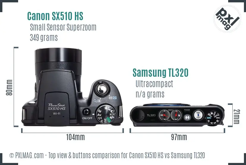 Canon SX510 HS vs Samsung TL320 top view buttons comparison