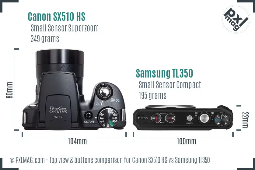 Canon SX510 HS vs Samsung TL350 top view buttons comparison Canon SX510 HS vs Samsung TL350 top view buttons comparison