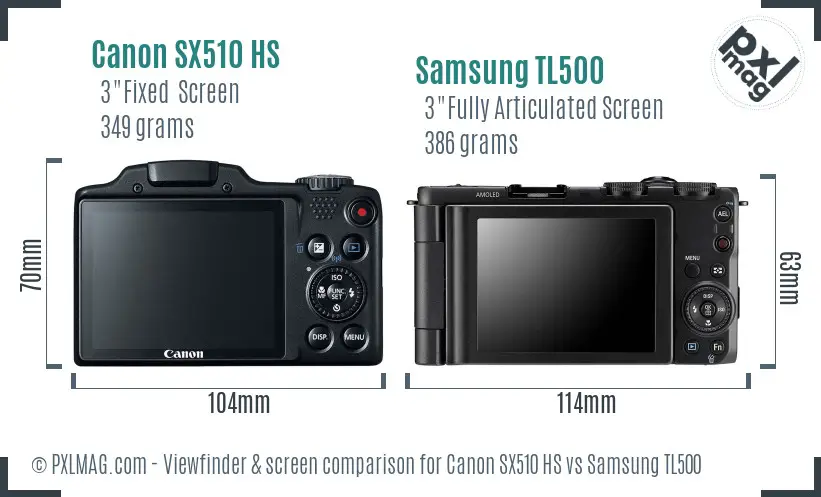 Canon SX510 HS vs Samsung TL500 Screen and Viewfinder comparison